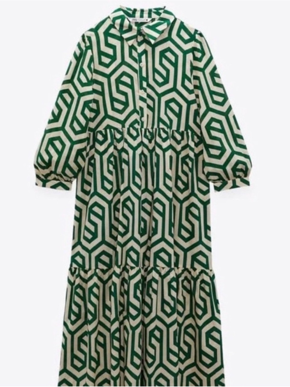 Zara Green and Cream Geometric Maxi Dress